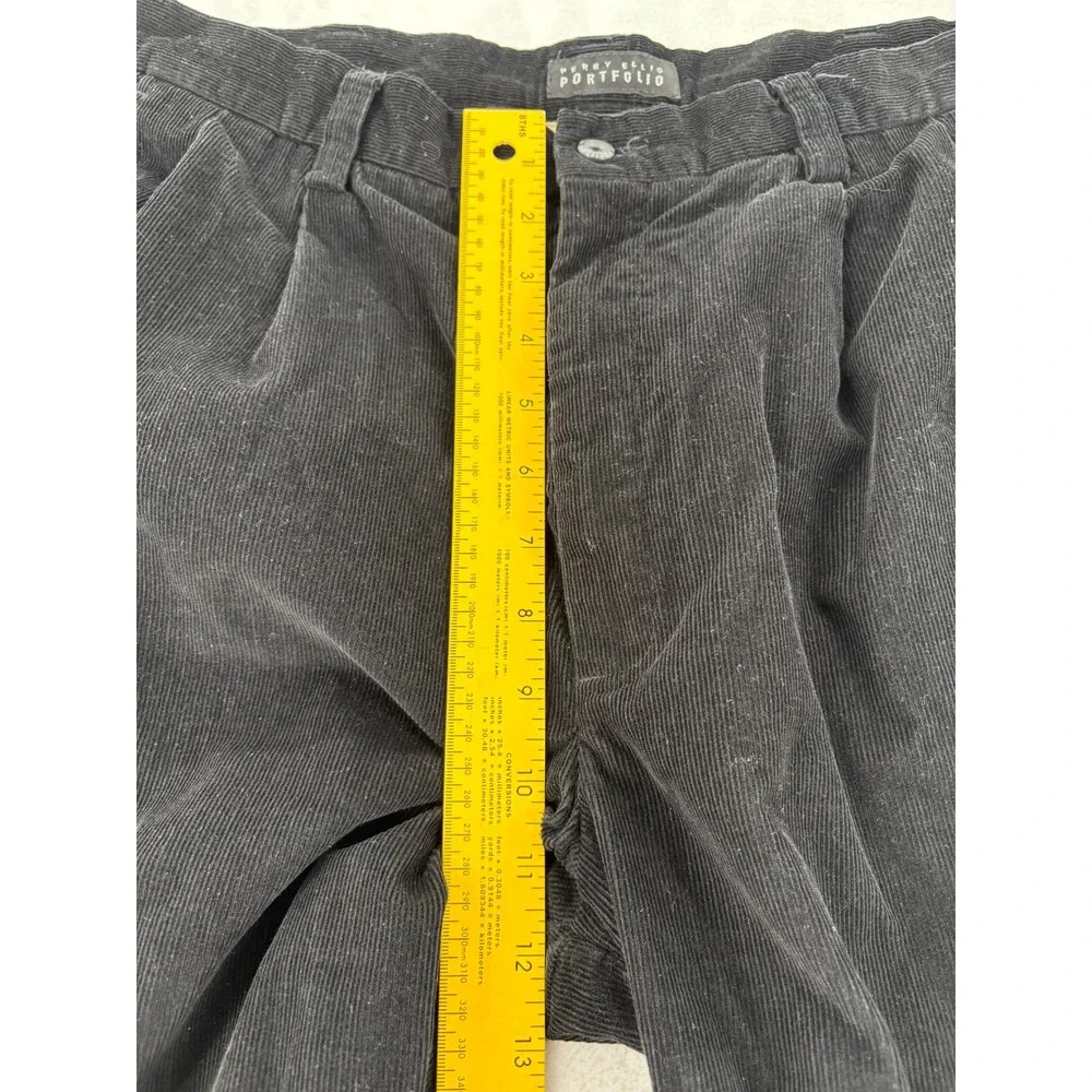 Perry Ellis Portfolio Pants 34/30 Pleated Corduroy Black Cotton Straight Leg